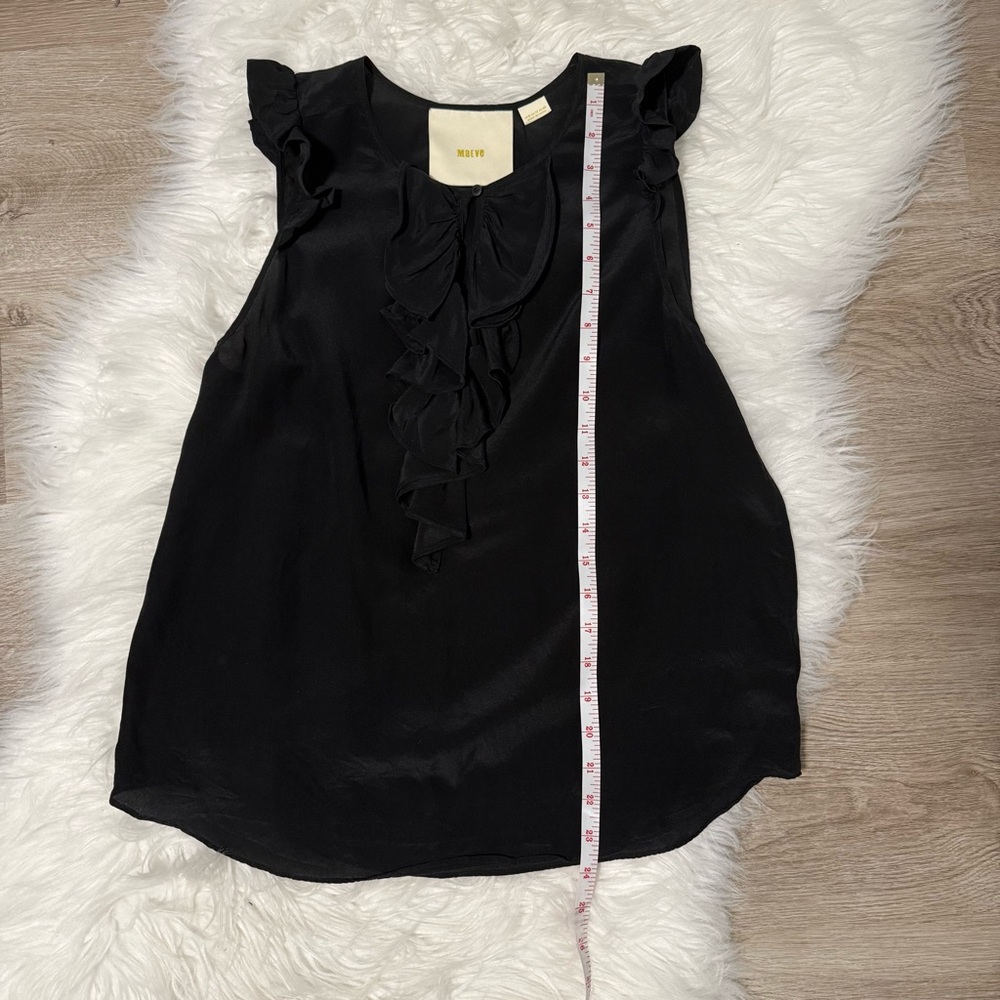 Maeve Anthropologie Black Ruffle Sleeveless Blouse 100% Silk - Picture 4 of 6